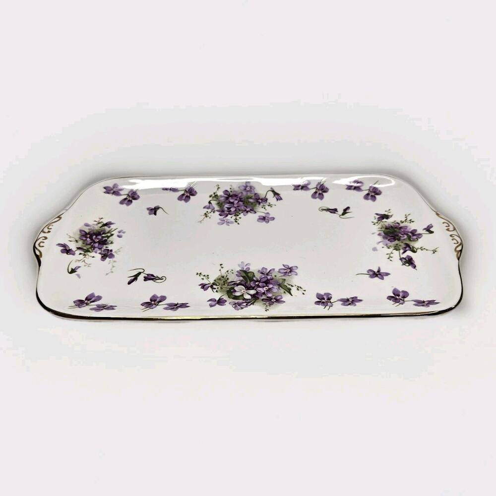 Vintage Hammersley Victorian Violets Fluted Gold Trim China Serving Platter H29